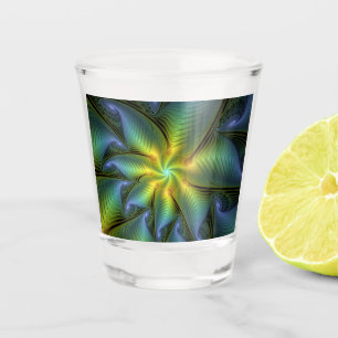 Copo De Shot Abstrato Star, Ouro Verde brilhante Arte Fractal