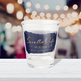 Copo De Shot Abstrato Wedding Salvar Convites de Data | Azul