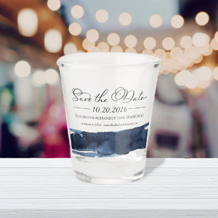 Copo De Shot Abstrato Wedding Salvar Convites de Data   Azul