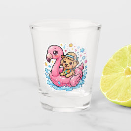 Copo De Shot Adesivo de Flamingo de Piscina Cachorrinho Kawaii