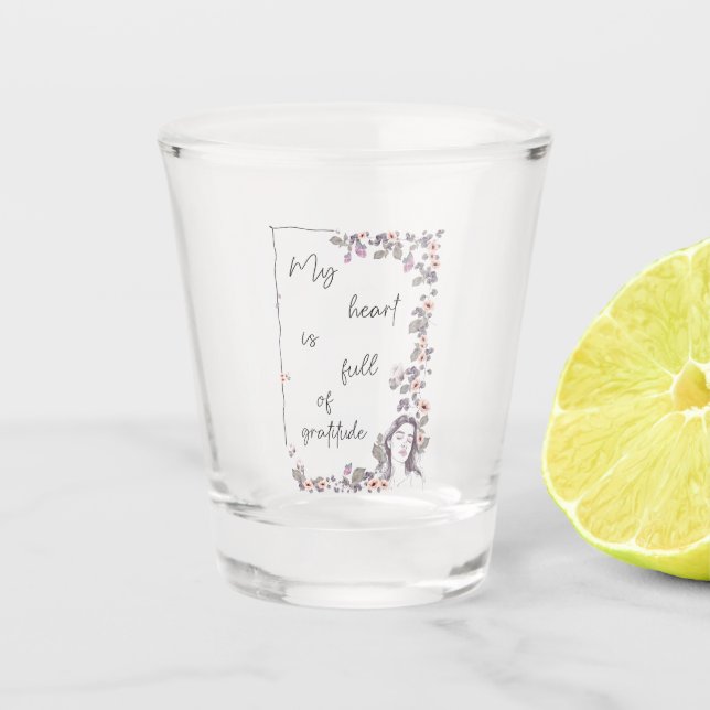 Copo De Shot Afirmação de Gratidão. Mentalidade Positiva Floral (Frente)