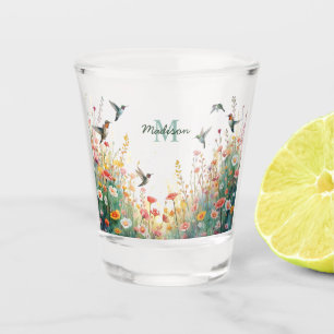 Copo De Shot Água de Primavera Pássaros Florais Monograma Flor 