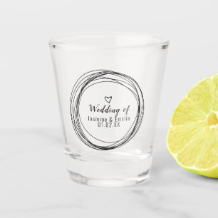 Copo De Shot Aliança Preta de Casamento Coração Logotipo Nome d