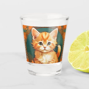 Copo De Shot Alphonse Mucha Style Orange Cat