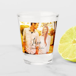 Copo De Shot Ame o nome da adição de fotos. Casal de casamento 