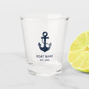 Copo De Shot Âncora de Nome de Barco Azul Marinho Náutico