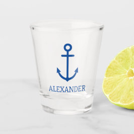 Copo De Shot Âncora Náutica Simples Azul e Branco Personalizada