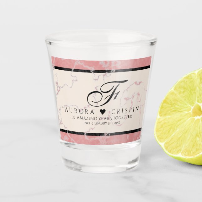 Copo De Shot Aniversário Casado Elegante 37.º Alabastro (Frente)