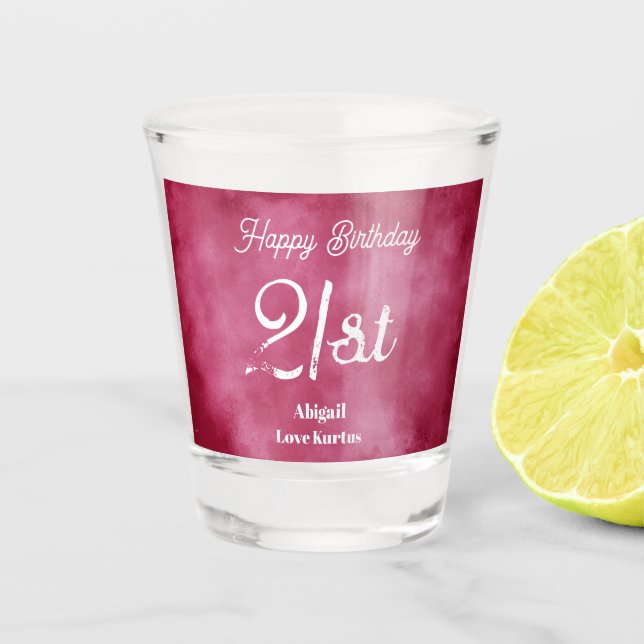 Copo De Shot aniversário de 21 anos Burgundy Blush Shot glass (Frente)