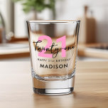 Copo De Shot Aniversário de 21 anos Rosa Elegante Moderno 21<br><div class="desc">Vidro de aniversário de 21 anos de Script Elegante Moderno</div>