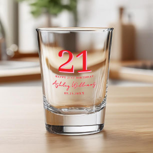 Copo De Shot Aniversário de 21 anos Vermelho Moderno Elegante R