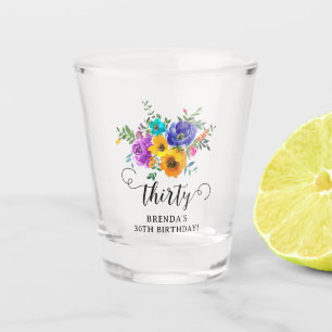 Copo De Shot Aniversário de 30 anos Floral Brilhante e Negrito