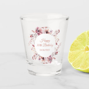 Copo De Shot Aniversário de 30 anos Floral Rosa-Cinza com Borgo