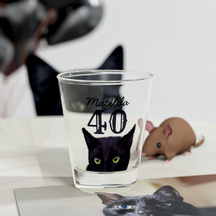 Copo De Shot Aniversário de 40 anos Arte de Gato Preto Personal