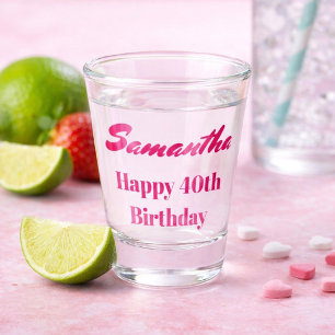 Copo De Shot Aniversário de 40 anos Feliz Rosa
