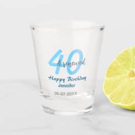 Copo De Shot aniversário de 40 anos renovado nome data azul núm