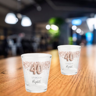 Copo De Shot aniversário de 40 anos rosa dourado blush name