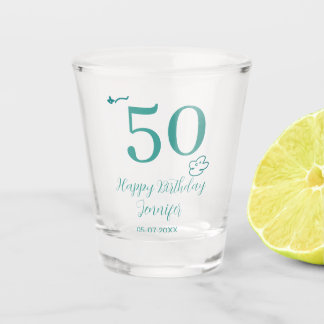 Copo De Shot aniversário de 50 anos nome turquesa nuvens desenh