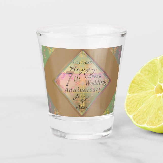 Copo De Shot Aniversário de Casamento de Cobre 7 (Frente)