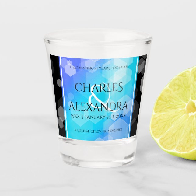 Copo De Shot Aniversário de Casamento de Topaz Azul Elegante 41 (Frente)