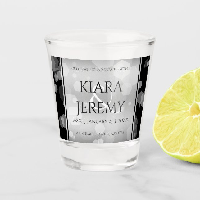 Copo De Shot Aniversário de Casamento do 25 Silver Elegante (Frente)