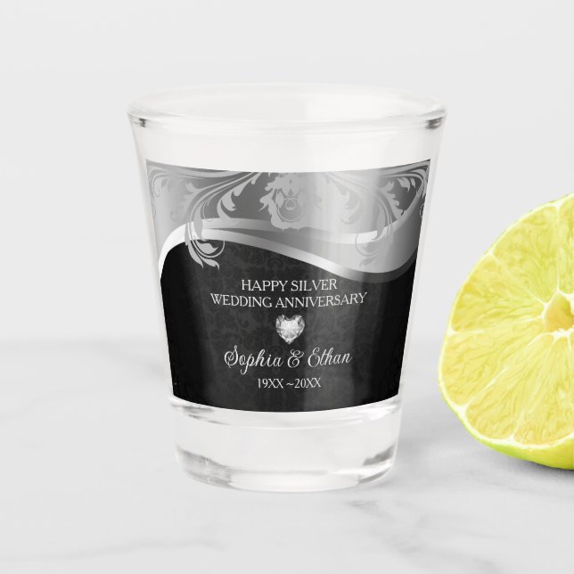 Copo De Shot Aniversário de Prata e Negro (Frente)
