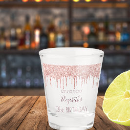 Copo De Shot Aniversário rosa dourado glitter goteja nome