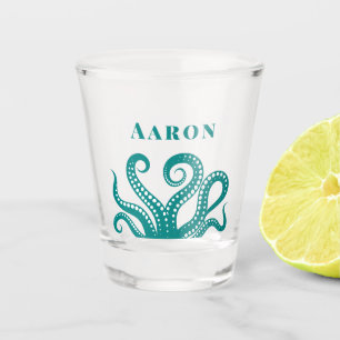 Copo De Shot Aqua e Octopus Branco Tentáculos Personalizados