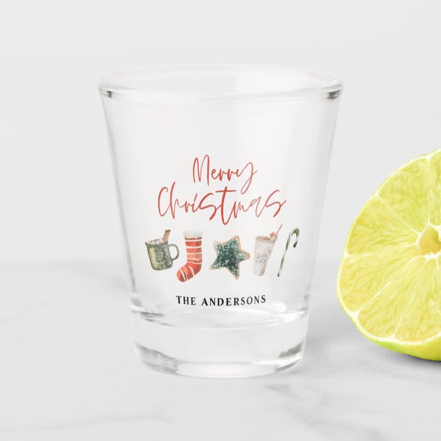 Copo De Shot Aquarela Biscoito de Natal bebe canas doces  (Frente)