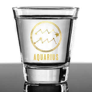 Copo De Shot Aquarius Zodiac Sinal Astrologia Horoscópio Dourad