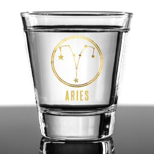 Copo De Shot Aries Zodiac Sinal Astrologia Horoscópio Dourado