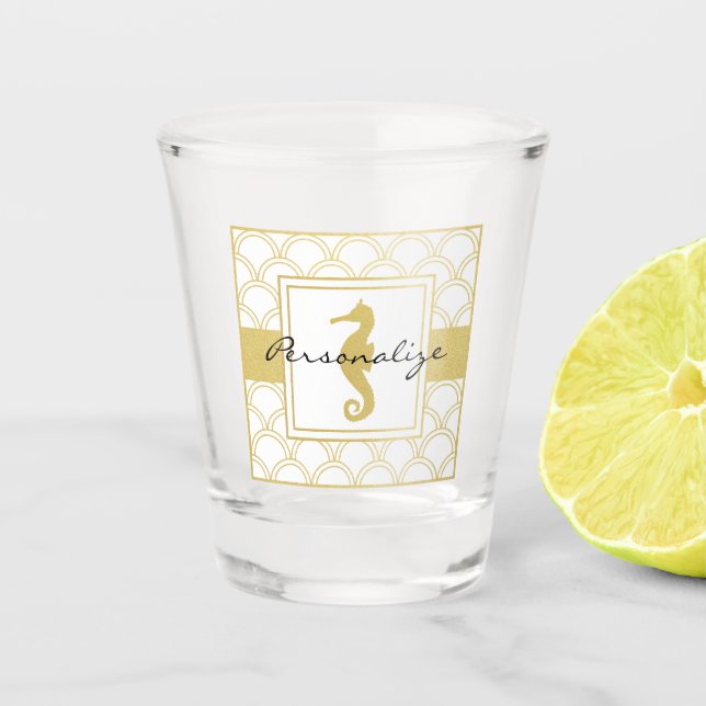 Copo De Shot Art Deco Wave Dourada Glitter Seacavalo (Frente)