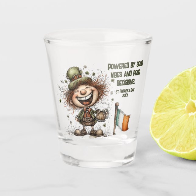 Copo De Shot Arte Alegre do Dia de São Patrício com Leprechaun (Frente)