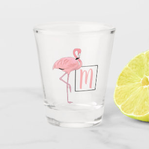 Copo De Shot Arte de Aquarela Flamingo, Rosa, Cute Monograma Pe