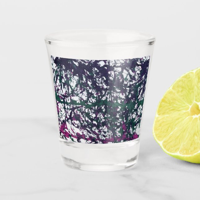 Copo De Shot Arte em Mármore Roxo, Verde e Rosa (Frente)