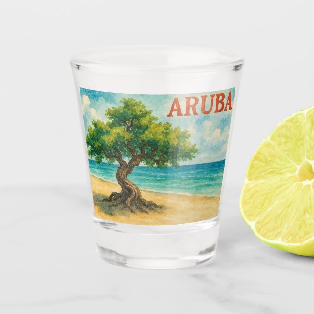 Copo De Shot Aruba Divi Tree Eagle Beach aquarela (Frente)
