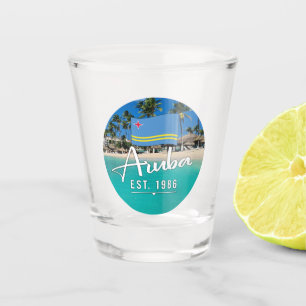 Copo De Shot "Aruba Est. Praia de 1986" com Bandeira