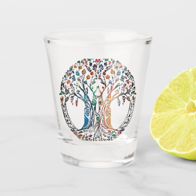 Copo De Shot Árvore de vida vívida colorido (Frente)