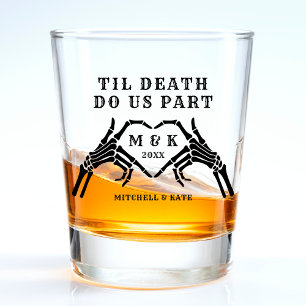 Copo De Shot Até que a Morte nos Separe Mão de Esqueleto Coraçã