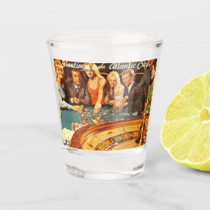Copo De Shot Atlantic City NJ, Jogo, Roulette, Retro Postc
