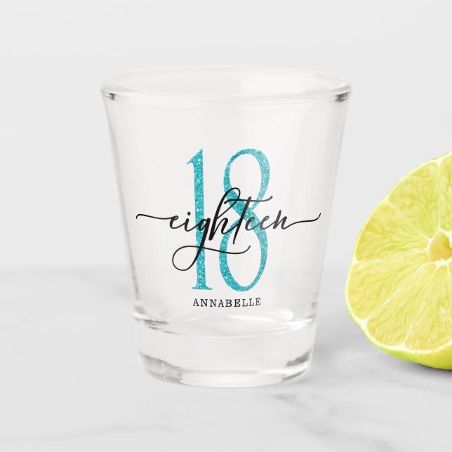 Copo De Shot Azul Faux Glitter 18º Aniversário (Frente)