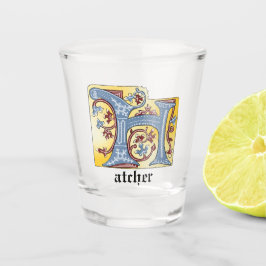 Copo De Shot Azul Medieval e Vermelho Ivy Iluminado - Letra H