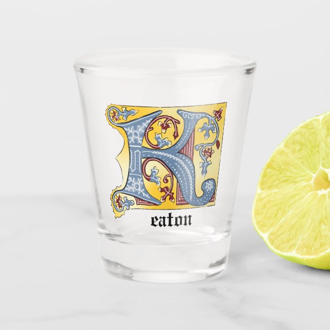 Copo De Shot Azul Medieval e Vermelho Ivy Iluminado - Letra K (Frente)