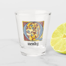Copo De Shot Azul medieval e vermelho Ivy iluminados - Letra Q