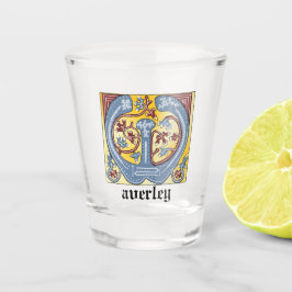 Copo De Shot Azul Medieval e Vermelho - Letra W iluminada por I