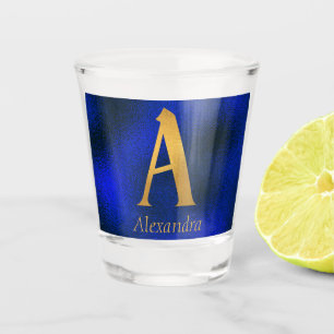 Copo De Shot Azul metálico e Monograma Dourado A