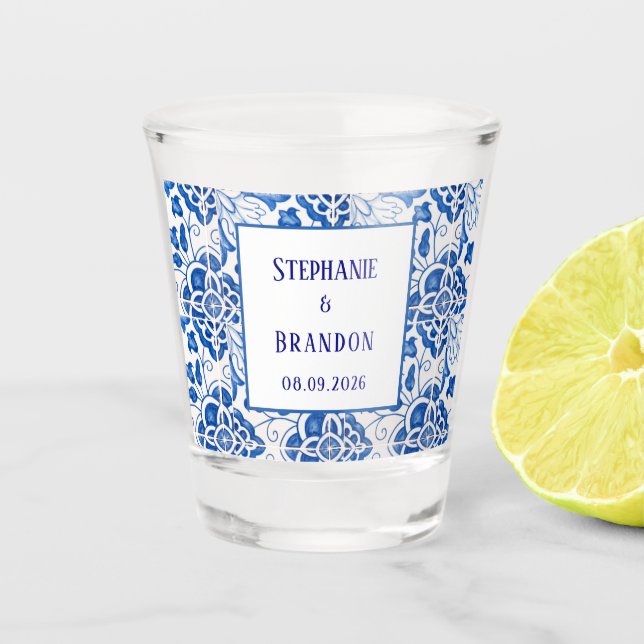Copo De Shot Azulejos Portugueses Casamento Azul Mediterrâneo (Frente)