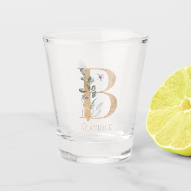 Copo De Shot B Monograma Floral Personalizado (Frente)