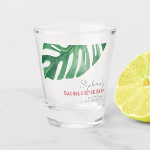 Copo De Shot Bachelorette de Monstera Tropical Verde e Rosa