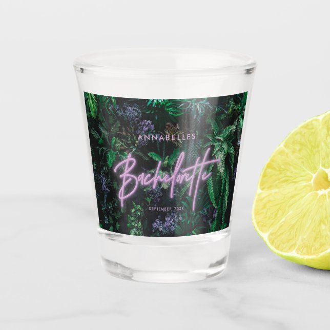 Copo De Shot Bachelorette de neon roxa brilhante moderna  (Frente)